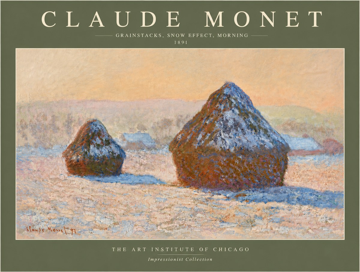 Monet Grainstacks, Snow Effect, Morning No6 - Plakát