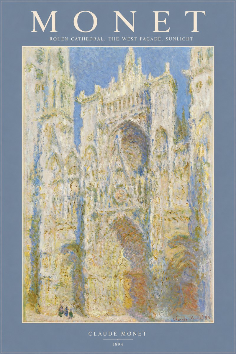 Monet Rouen Cathedral, the West Façade, Sunlight No2 - Plakát