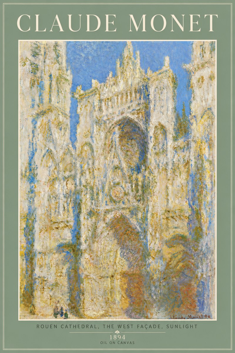 Monet Rouen Cathedral, the West Façade, Sunlight No6 - Plakát