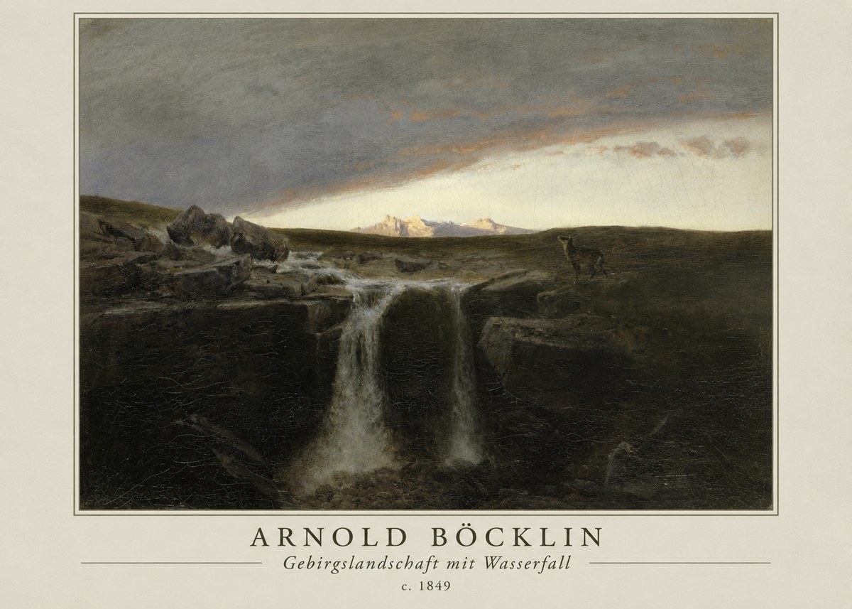 Arnold Böcklin Gebirgslandschaft Mit Wasserfall No1 - Plakát