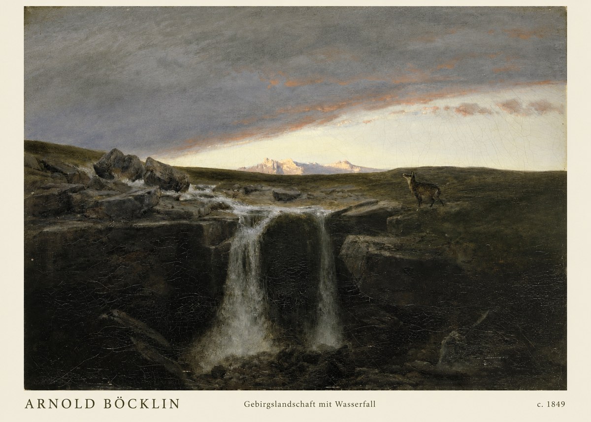 Arnold Böcklin Gebirgslandschaft Mit Wasserfall No2 - Plakát