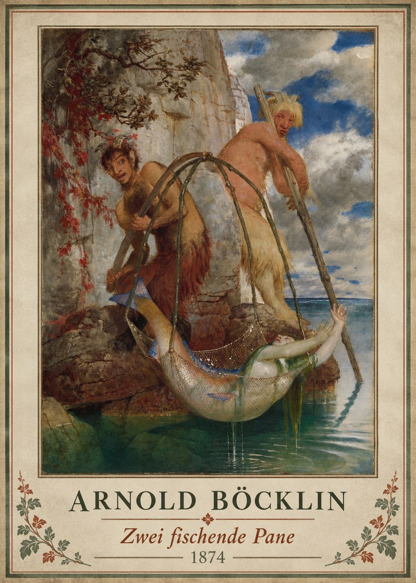 Arnold Böcklin Zwei Fischende Pane No3 - Plakát