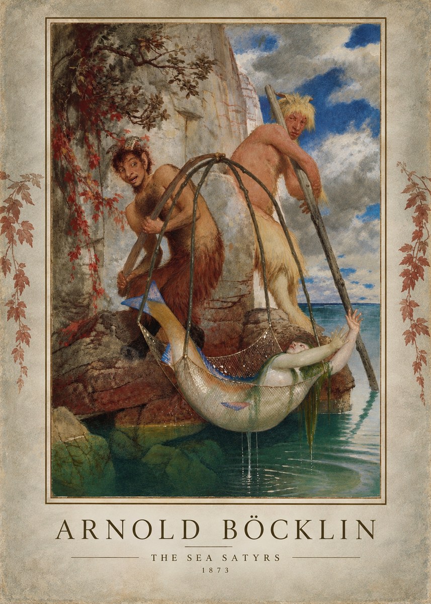 Arnold Böcklin Zwei Fischende Pane No6 - Plakát