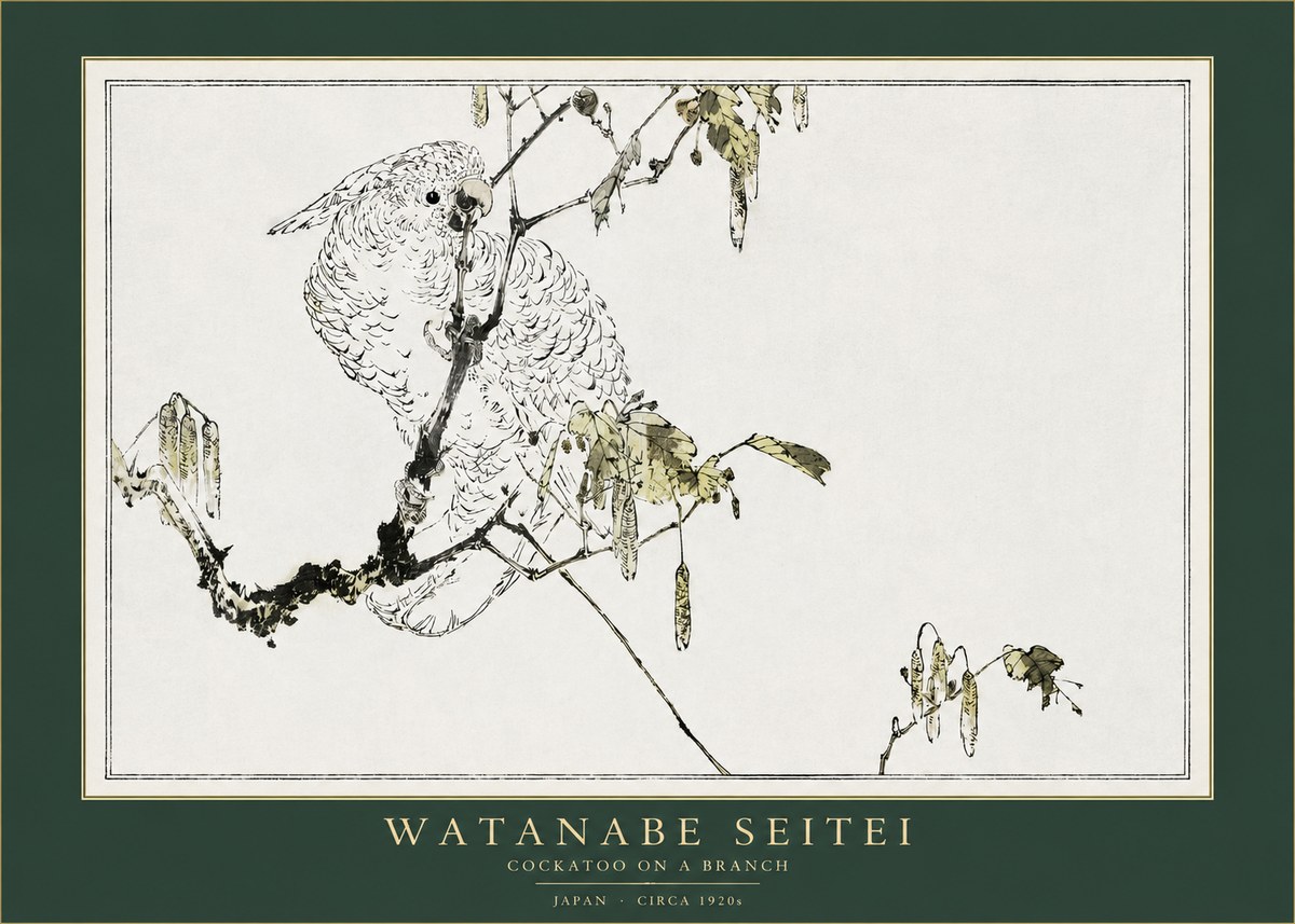 Watanabe Seitei Cockatoo on a Branch No2 - Plakát