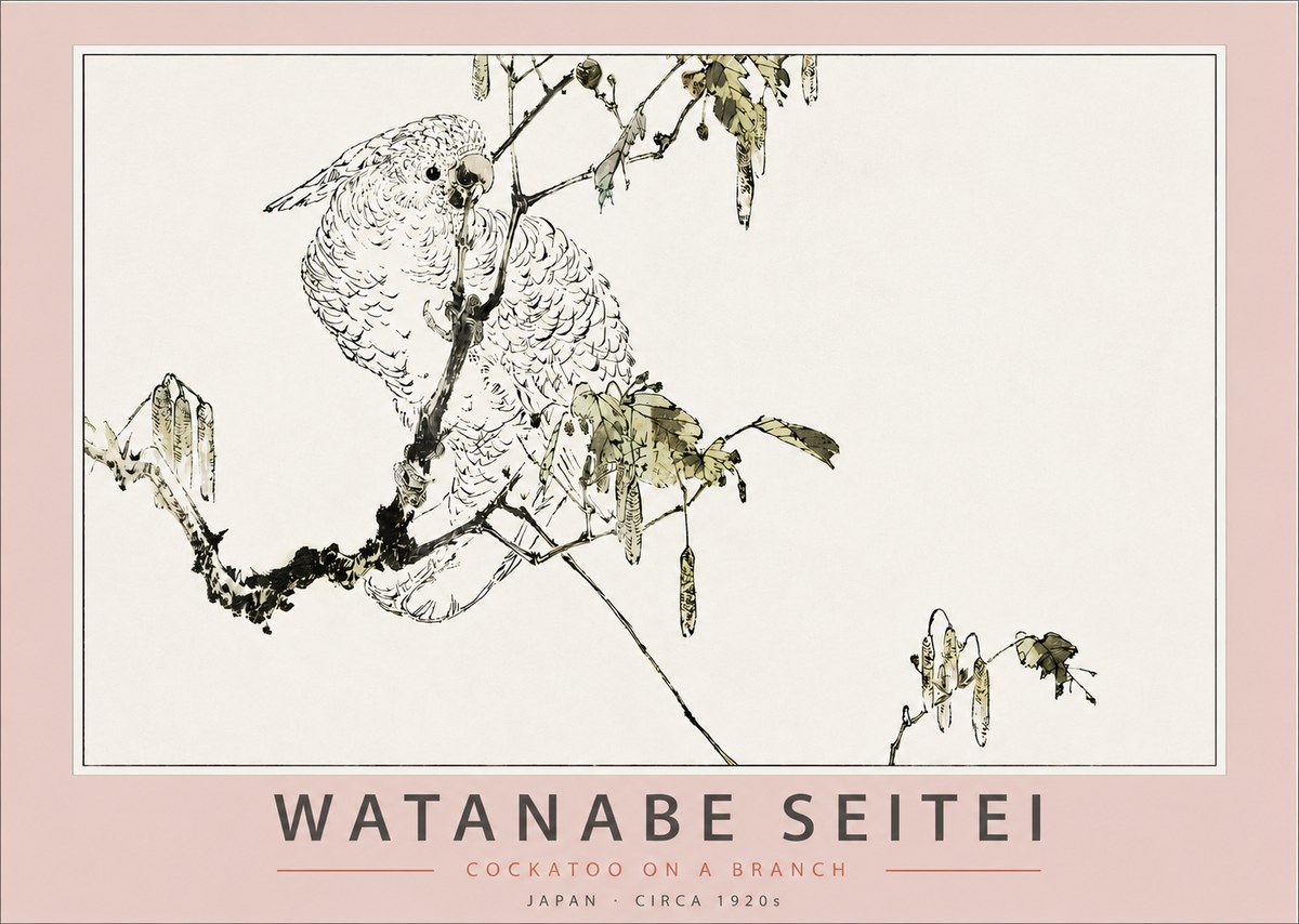 Watanabe Seitei Cockatoo on a Branch No3 - Plakát