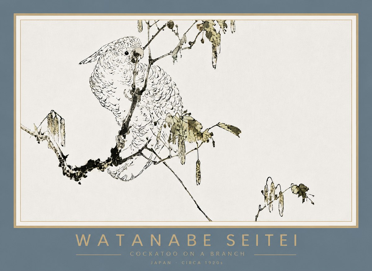 Watanabe Seitei Cockatoo on a Branch No4 - Plakát