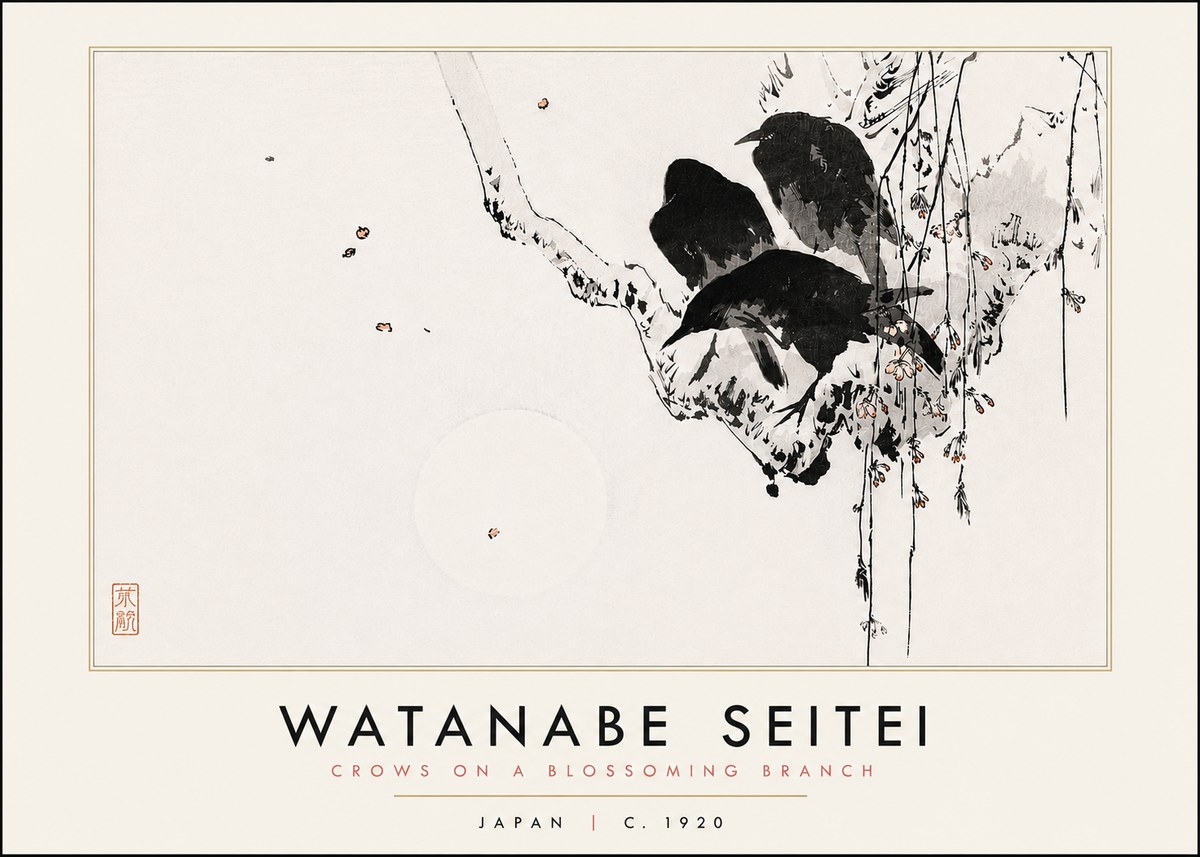 Watanabe Seitei Crows on a Blossoming Branch No6 - Plakát
