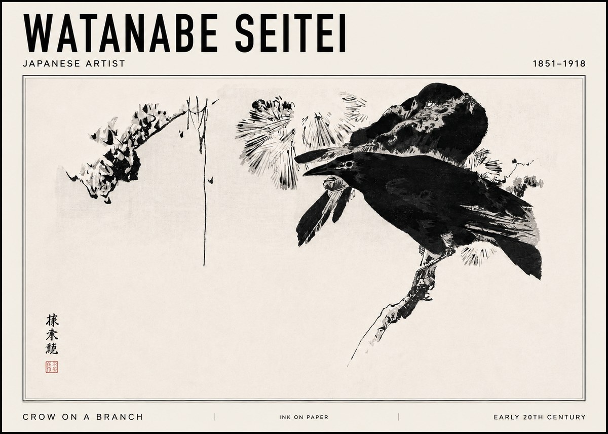 Watanabe Seitei Crow on a Branch No3 - Plakát
