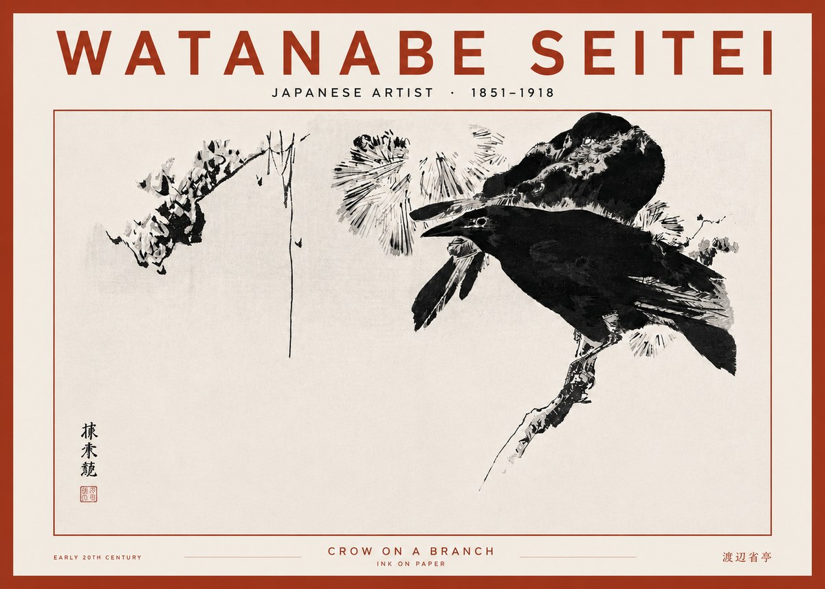Watanabe Seitei Crow on a Branch No4 - Plakát