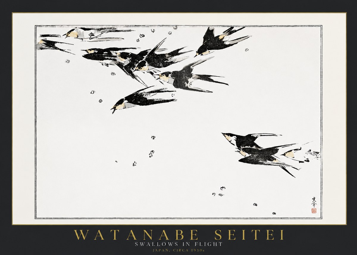 Watanabe Seitei Swallows in Flight No2 - Plakát