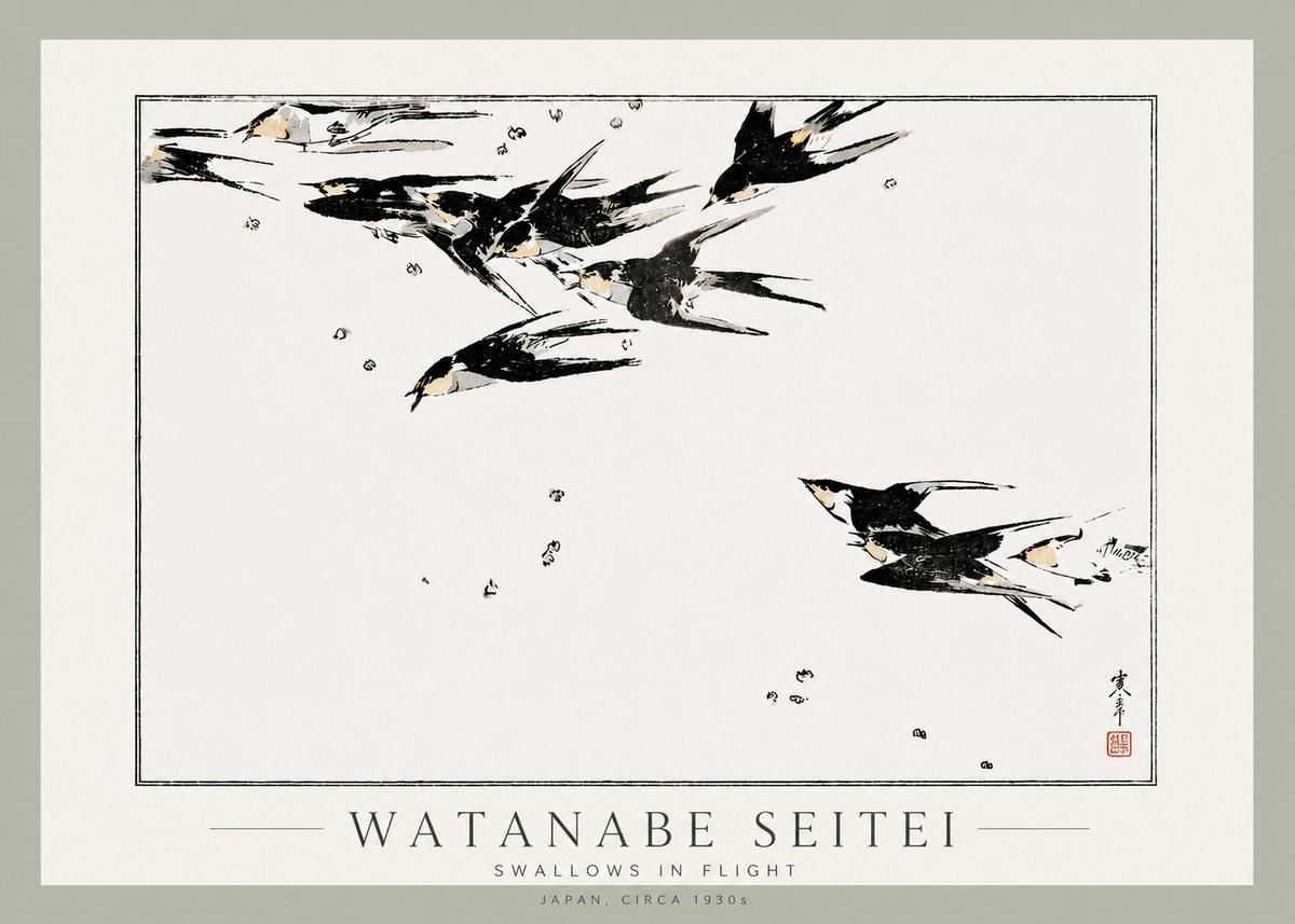 Watanabe Seitei Swallows in Flight No3 - Plakát