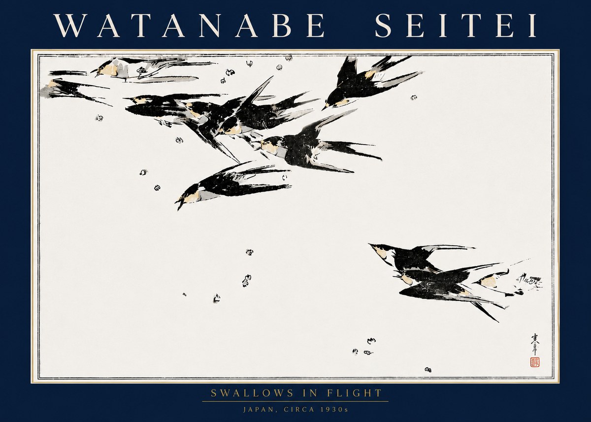 Watanabe Seitei Swallows in Flight No4 - Plakát