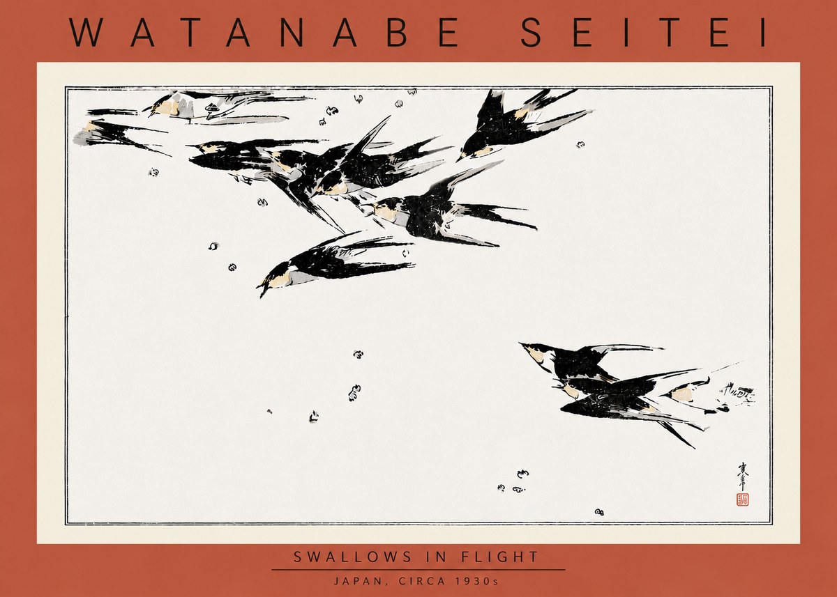 Watanabe Seitei Swallows in Flight No5 - Plakát