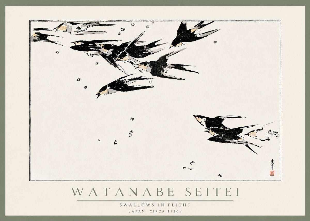Watanabe Seitei Swallows in Flight No6 - Plakát
