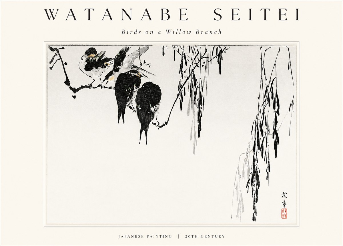 Watanabe Seitei Birds on a Willow Branch No1 - Plakát