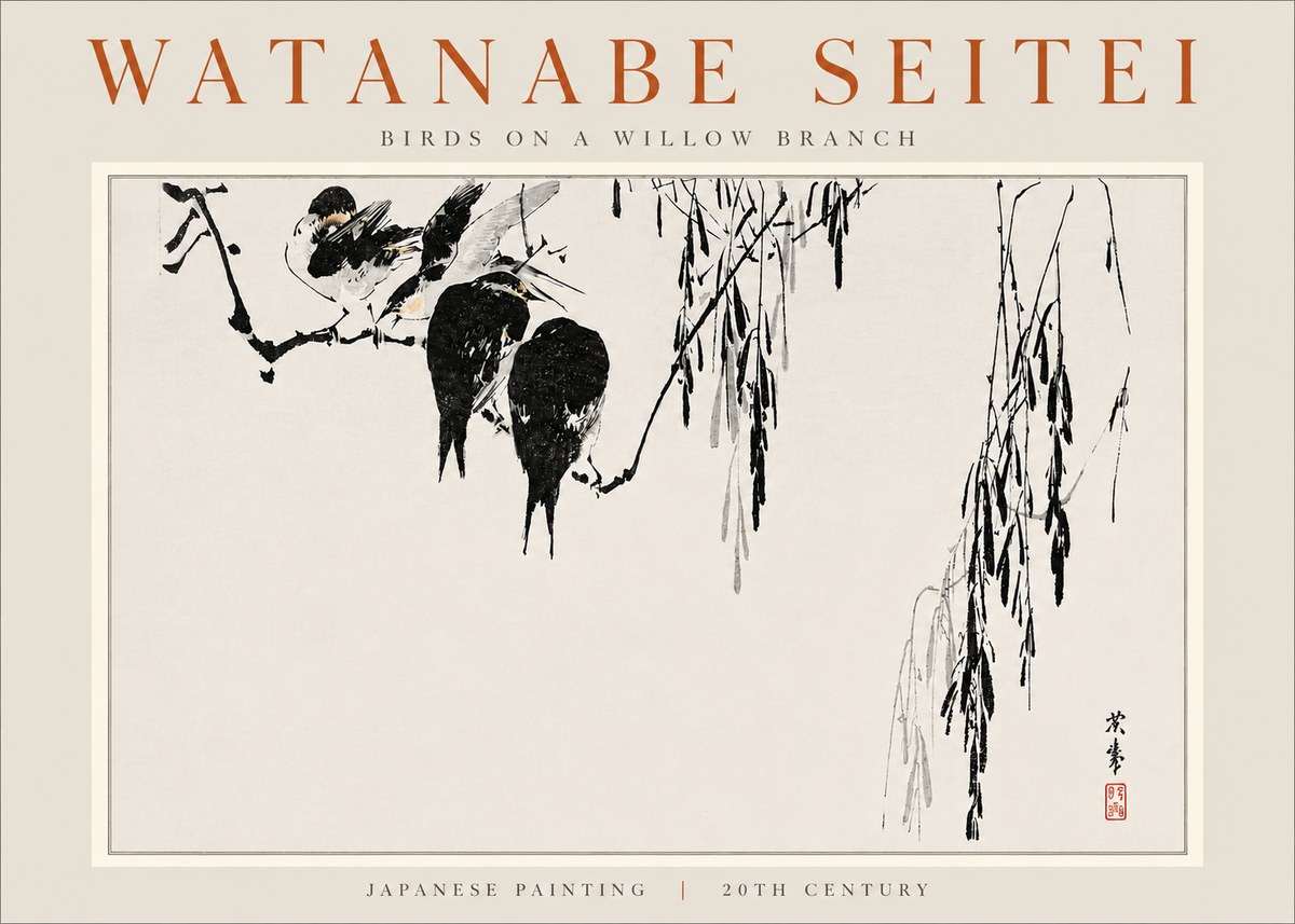 Watanabe Seitei Birds on a Willow Branch No4 - Plakát