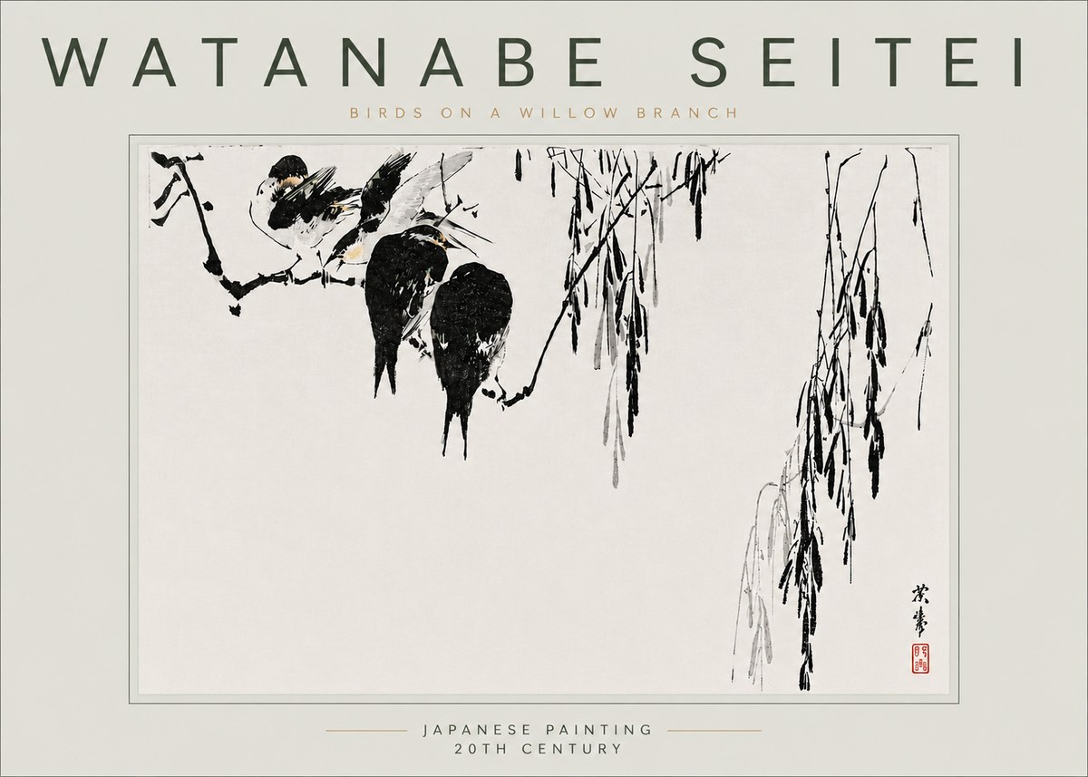 Watanabe Seitei Birds on a Willow Branch No6 - Plakát