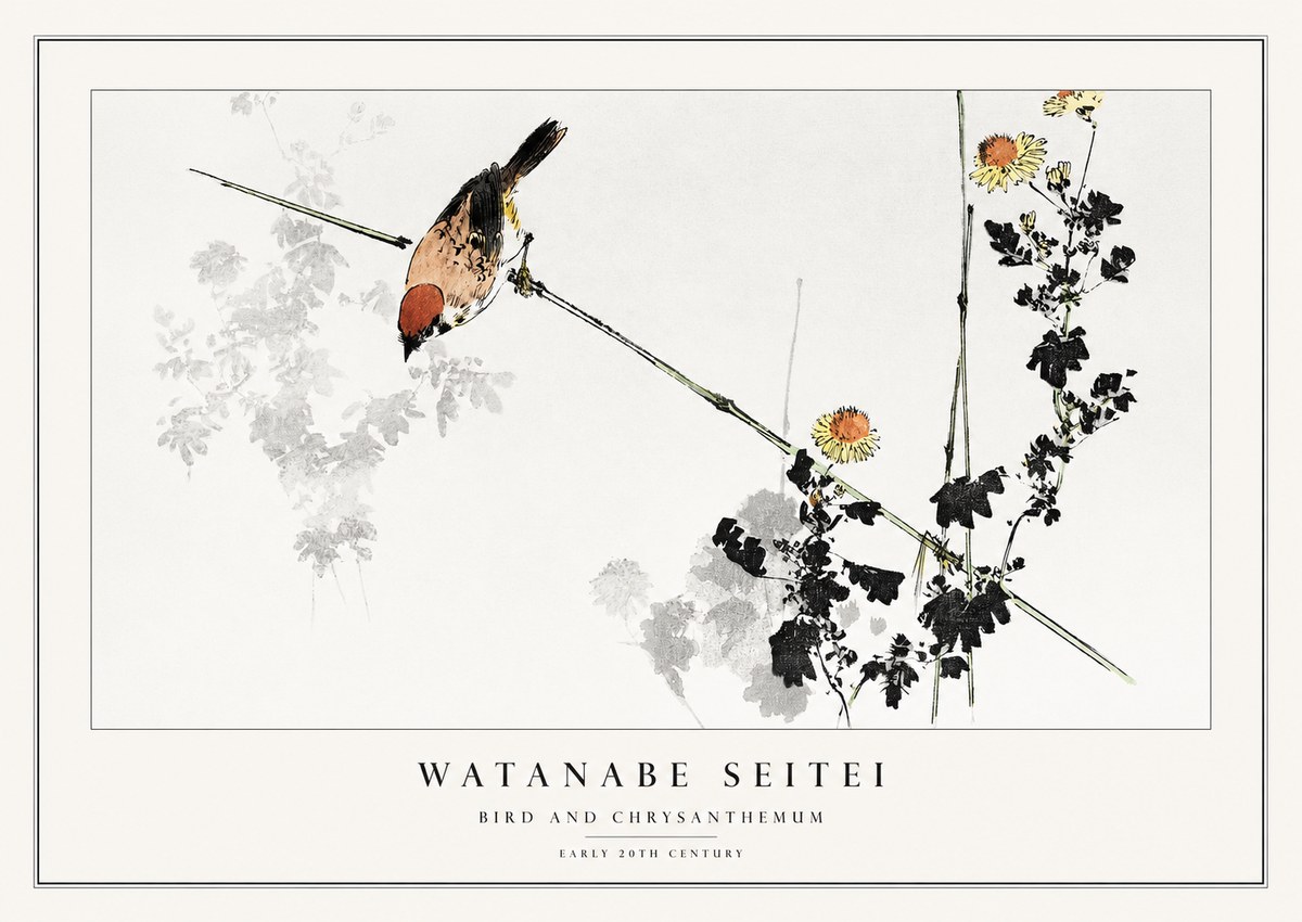 Watanabe Seitei Bird and Chrysanthemum No1 - Plakát