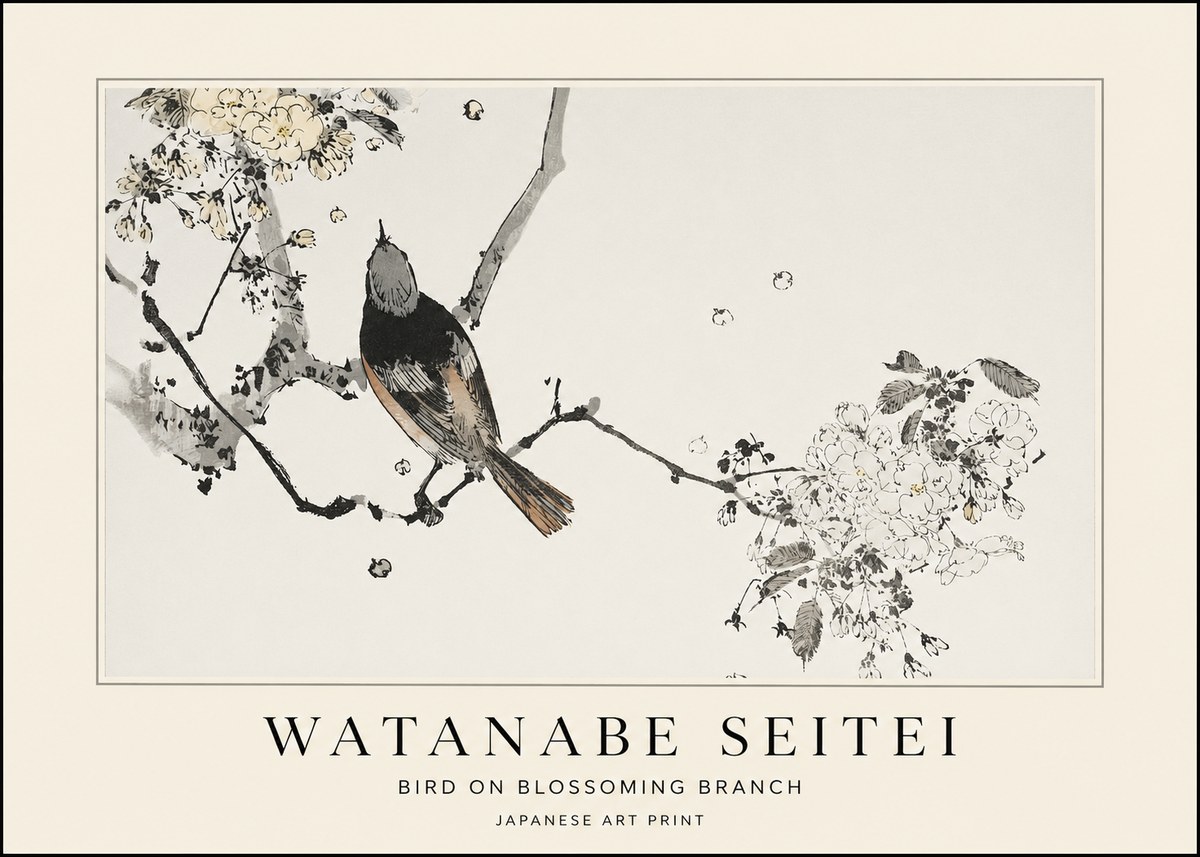 Watanabe Seitei Bird on Blossoming Branch No1 - Plakát