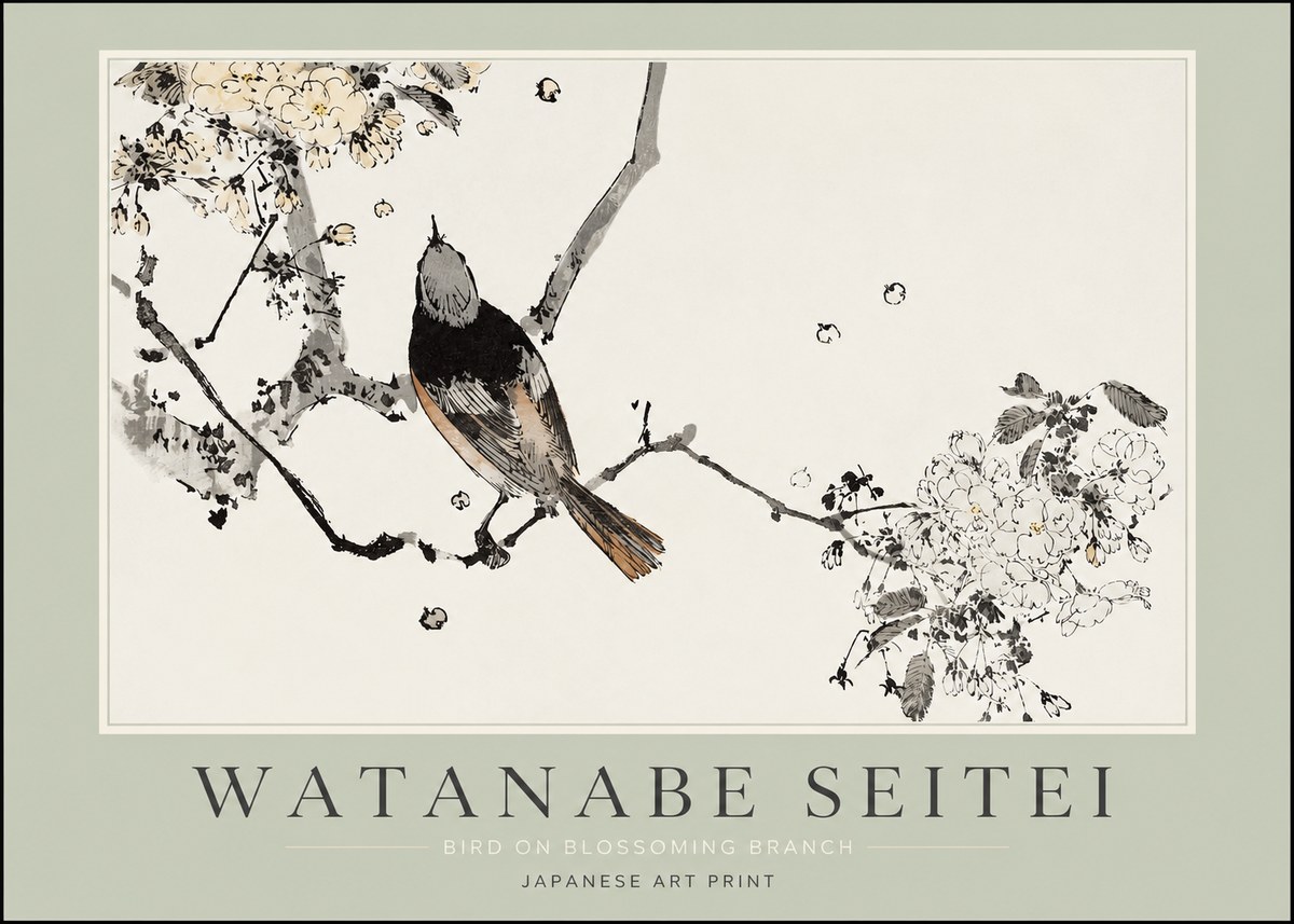 Watanabe Seitei Bird on Blossoming Branch No2 - Plakát