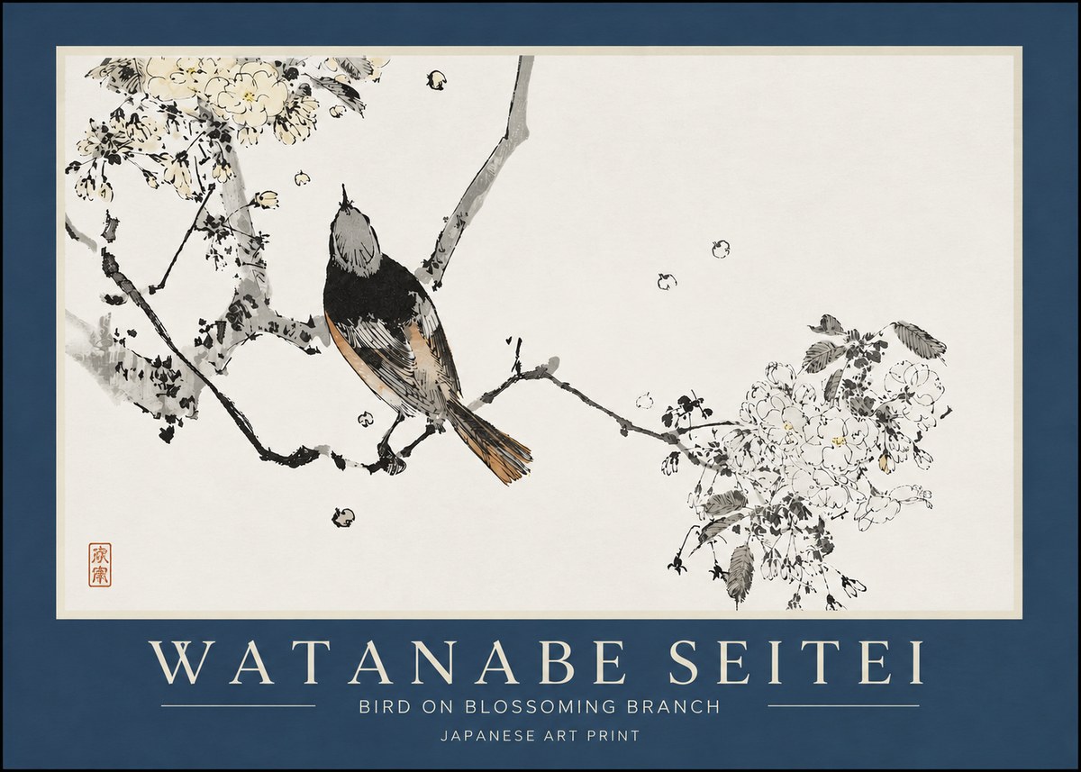 Watanabe Seitei Bird on Blossoming Branch No3 - Plakát