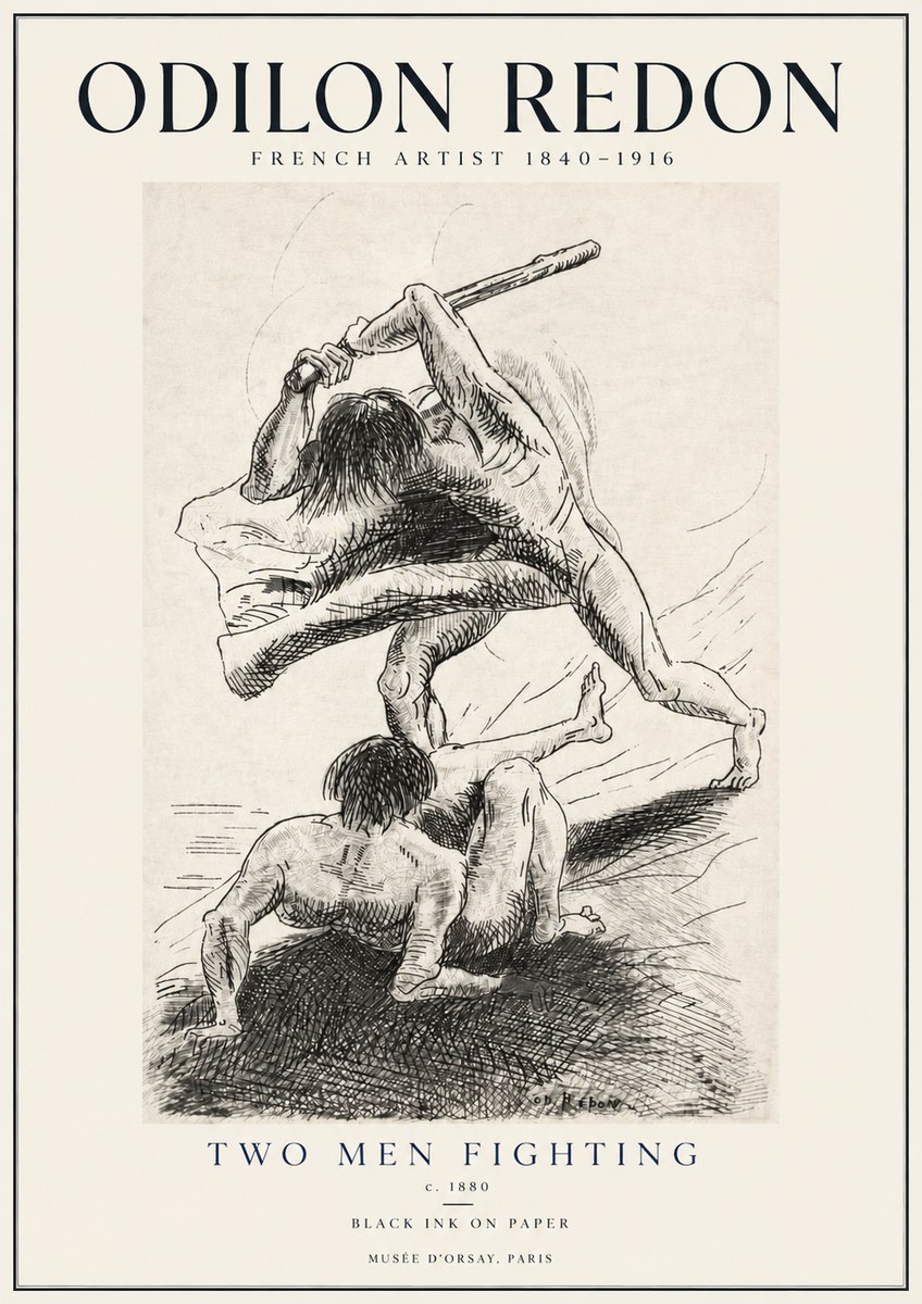 Odilon Redon Two Men Fighting No4 - Plakát