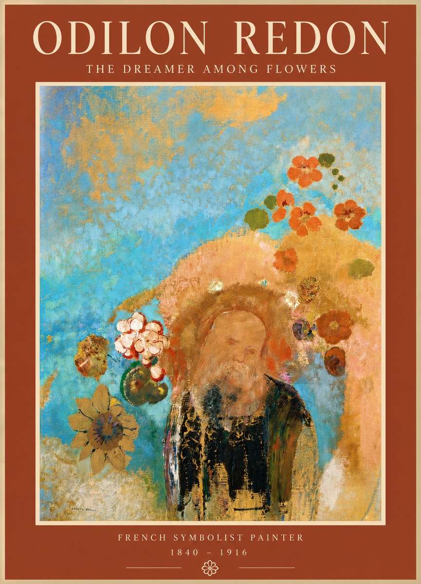 Odilon Redon The Dreamer Among Flowers No6 - Plakát
