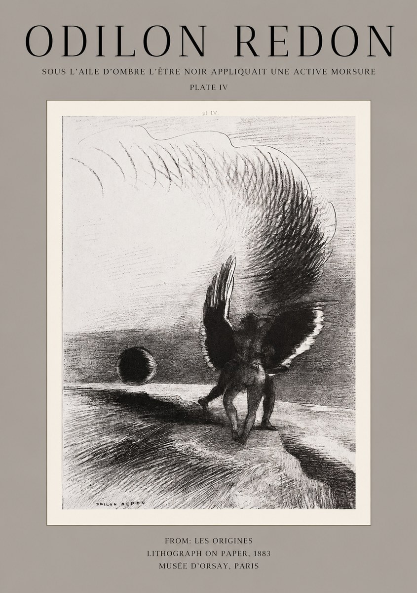 Odilon Redon Sous L'aile D'ombre L'être Noir Appliquait Une Active Morsure Plate Iv No1 - Plakát