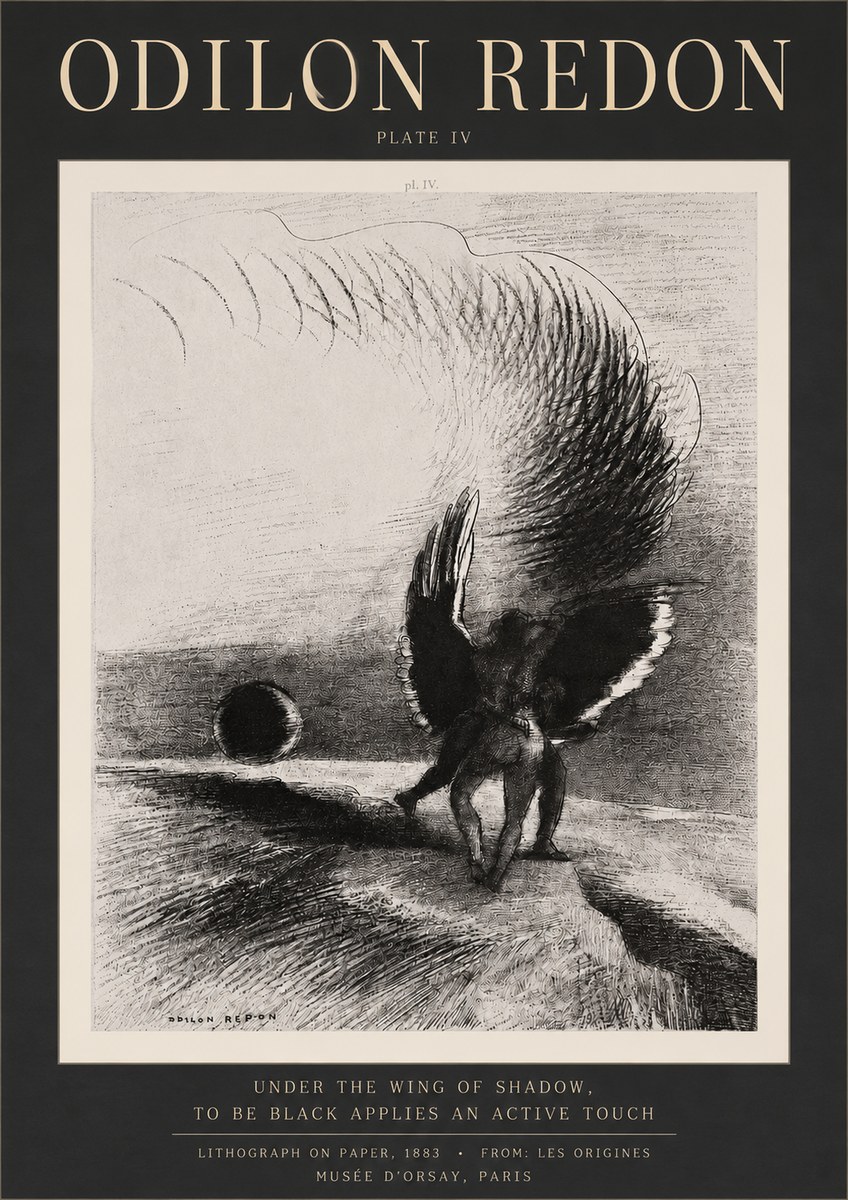 Odilon Redon Sous L'aile D'ombre L'être Noir Appliquait Une Active Morsure Plate Iv No3 - Plakát