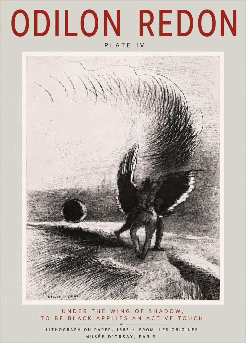 Odilon Redon Sous L'aile D'ombre L'être Noir Appliquait Une Active Morsure Plate Iv No6 - Plakát
