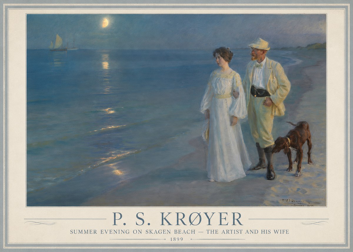 P.S. Krøyer Summer Evening on Skagen Beach — the Artist and His Wife No1 - Plakát