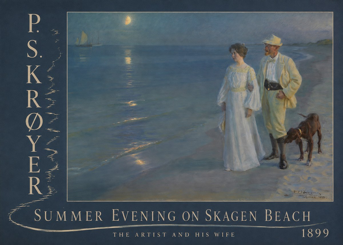 P.S. Krøyer Summer Evening on Skagen Beach — the Artist and His Wife No6 - Plakát