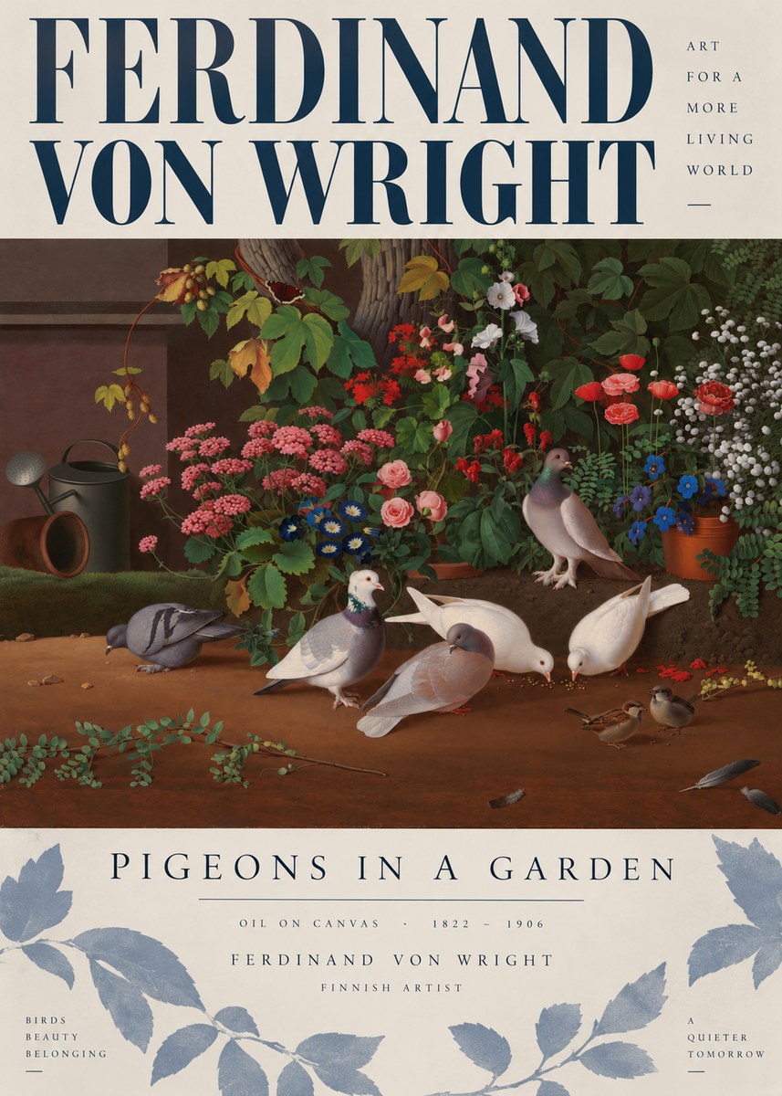 Ferdinand von Wright Pigeons and Flowers No5 - Plakát