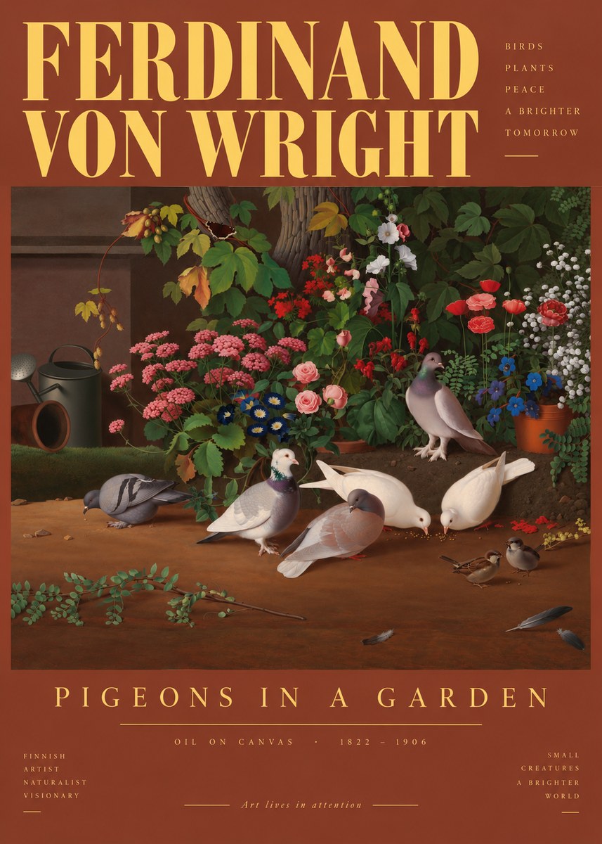 Ferdinand von Wright Pigeons and Flowers No6 - Plakát