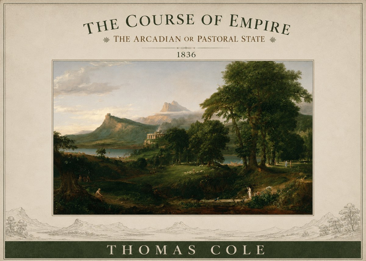 Thomas Cole The Course of Empire - the Arcadian or Pastoral State No3 - Plakát