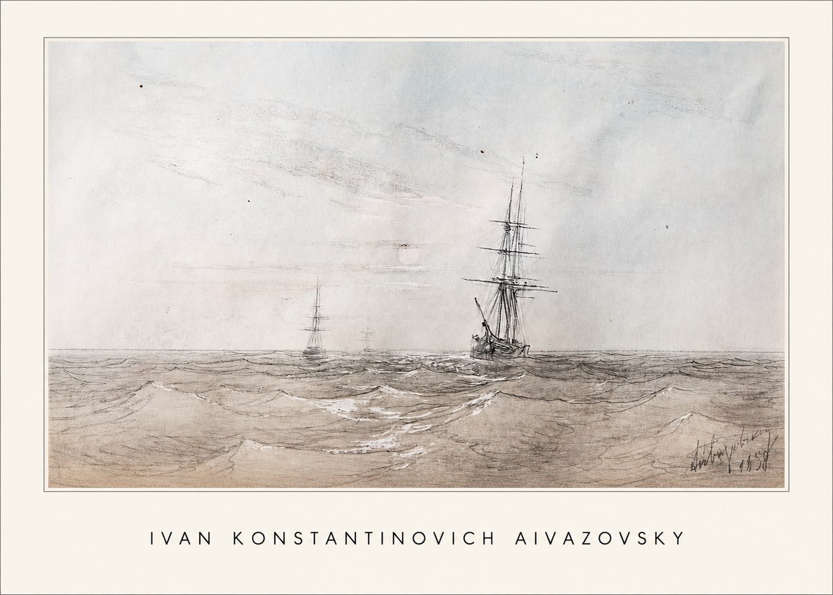 Ivan Konstantinovich Aivazovsky Two Sailing Ships at Sea No1 - Plakát