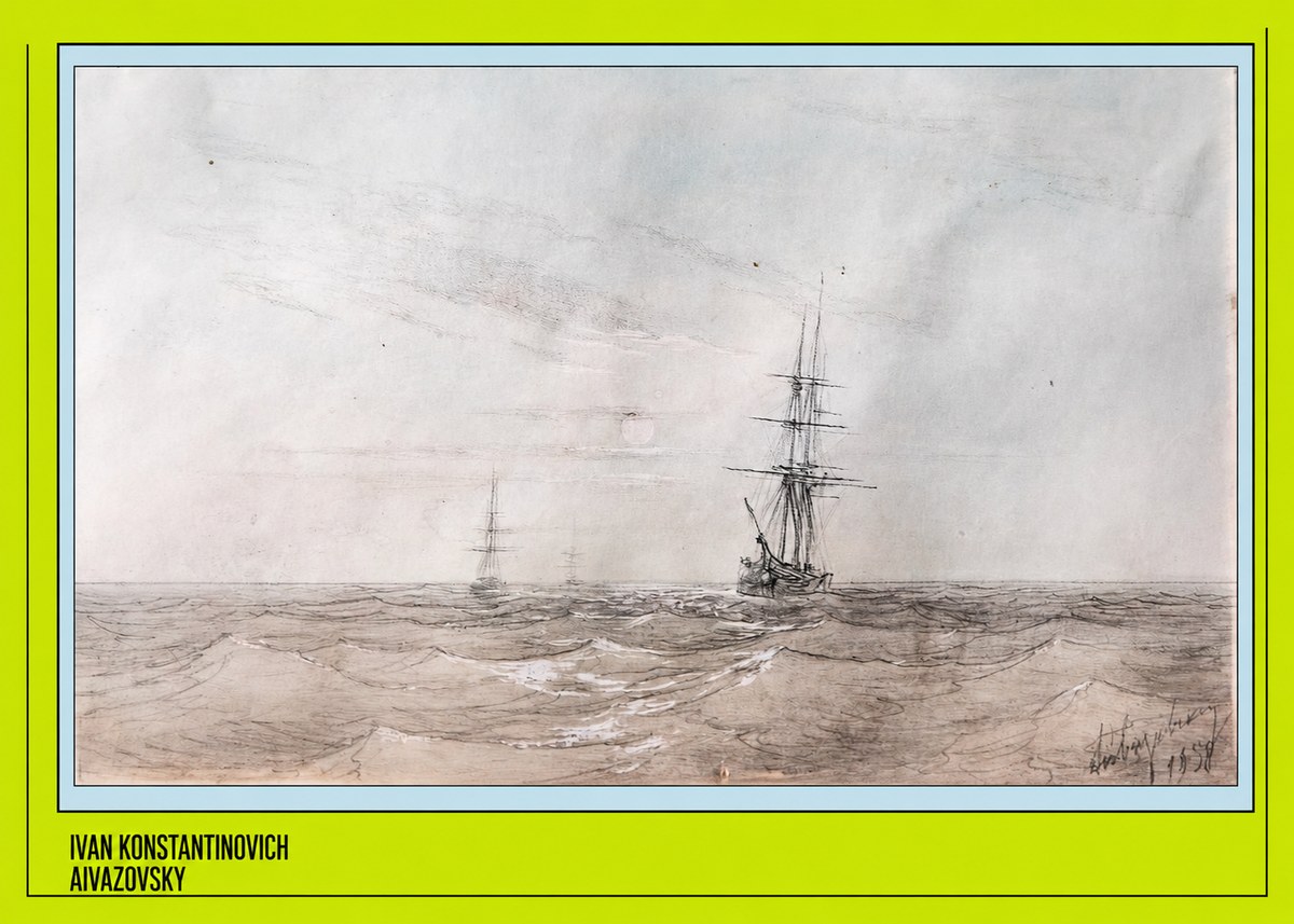 Ivan Konstantinovich Aivazovsky Two Sailing Ships at Sea No3 - Plakát
