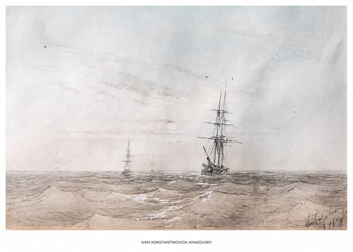 Ivan Konstantinovich Aivazovsky Two Sailing Ships at Sea No5 - Plakát
