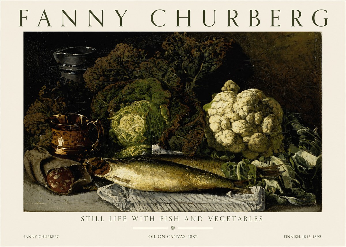 Fanny Churberg Still Life with Fish and Vegetables No1 - Plakát