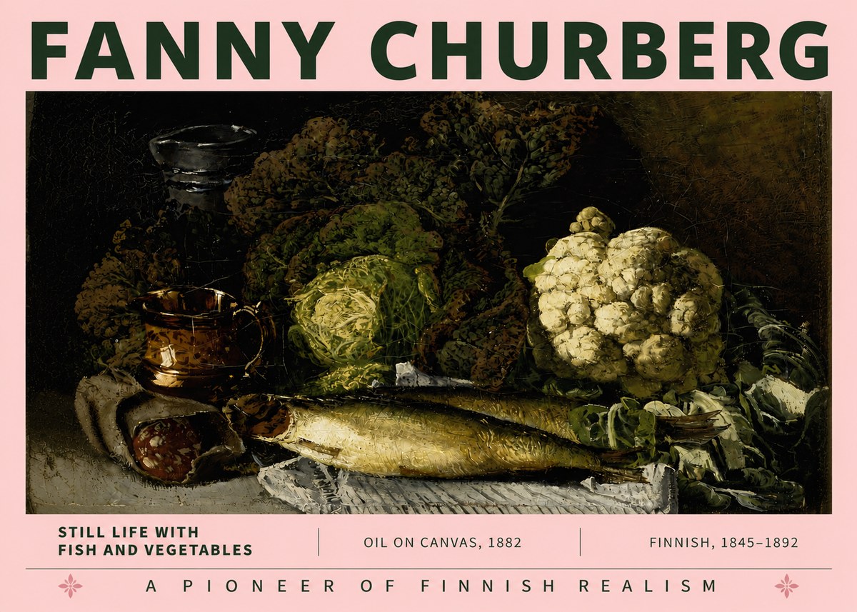 Fanny Churberg Still Life with Fish and Vegetables No3 - Plakát