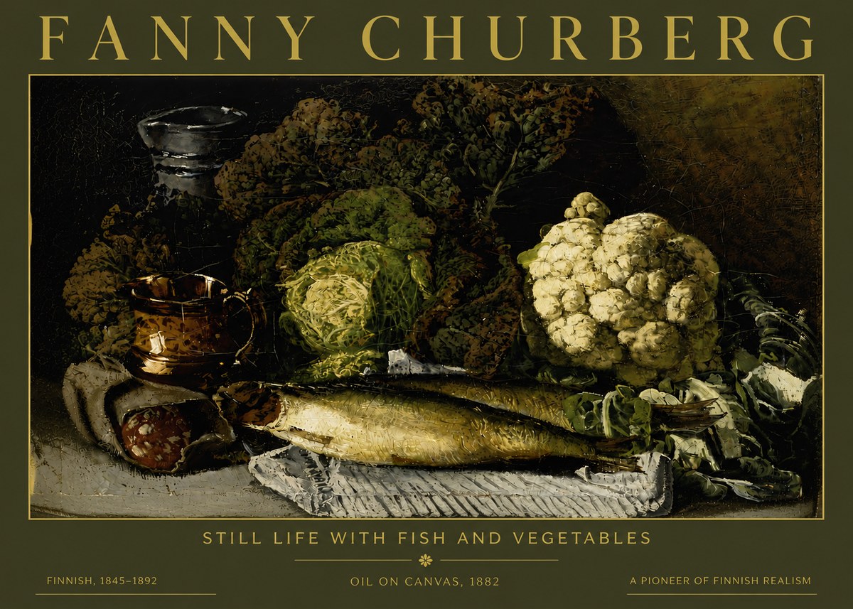 Fanny Churberg Still Life with Fish and Vegetables No4 - Plakát