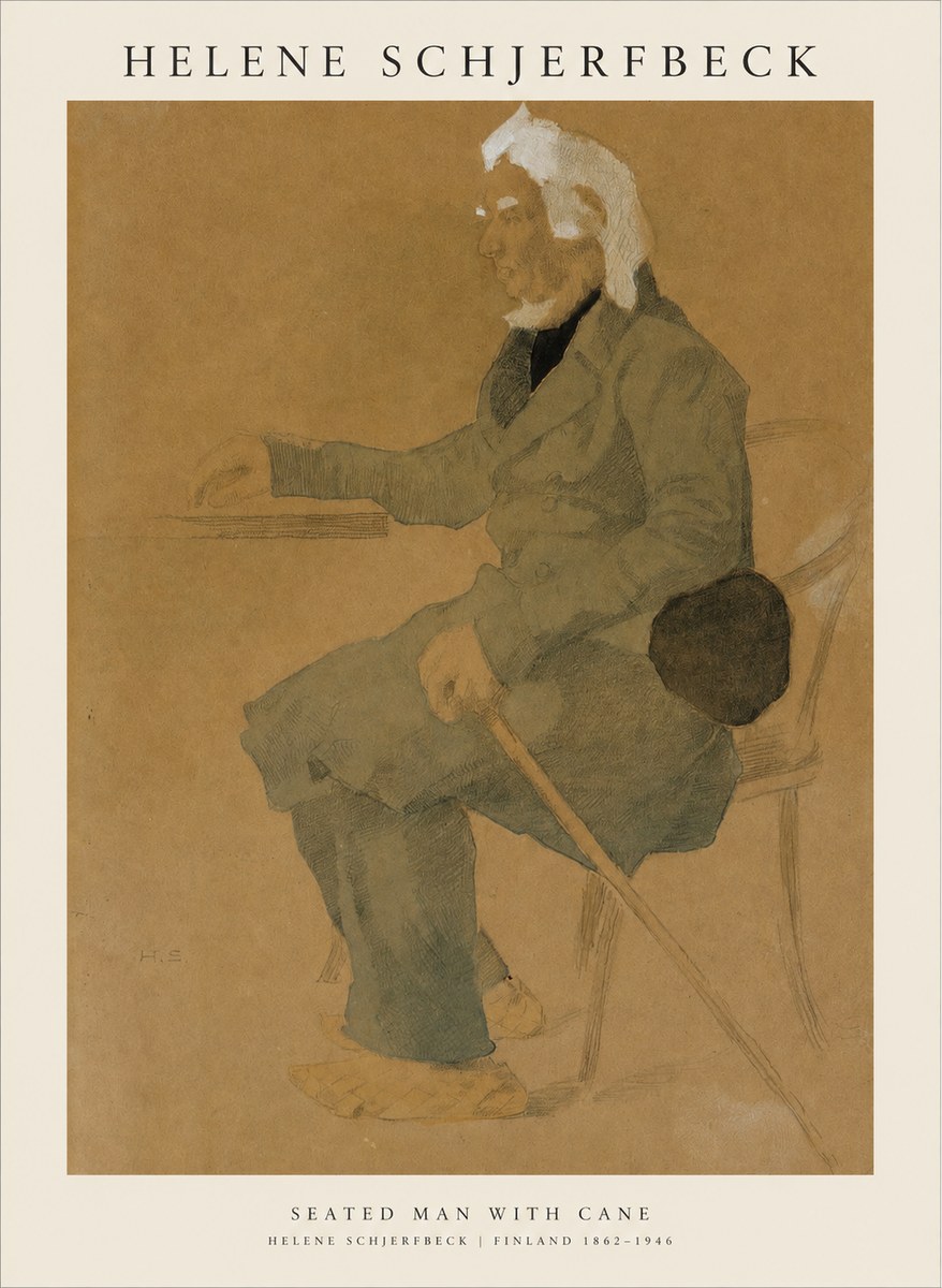 Helene Schjerfbeck Seated Man with Cane No1 - Plakát