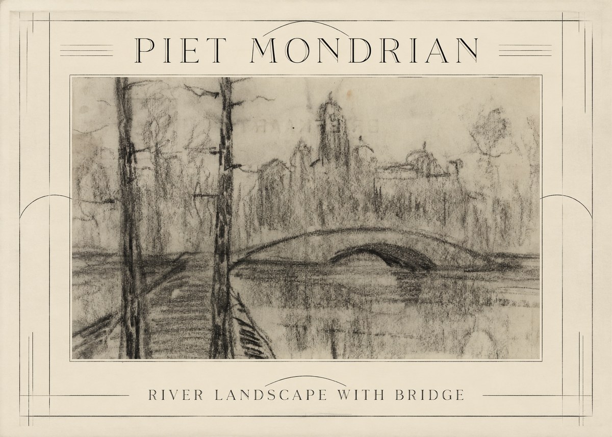 Piet Mondrian River Landscape with Bridge No1 - Plakát