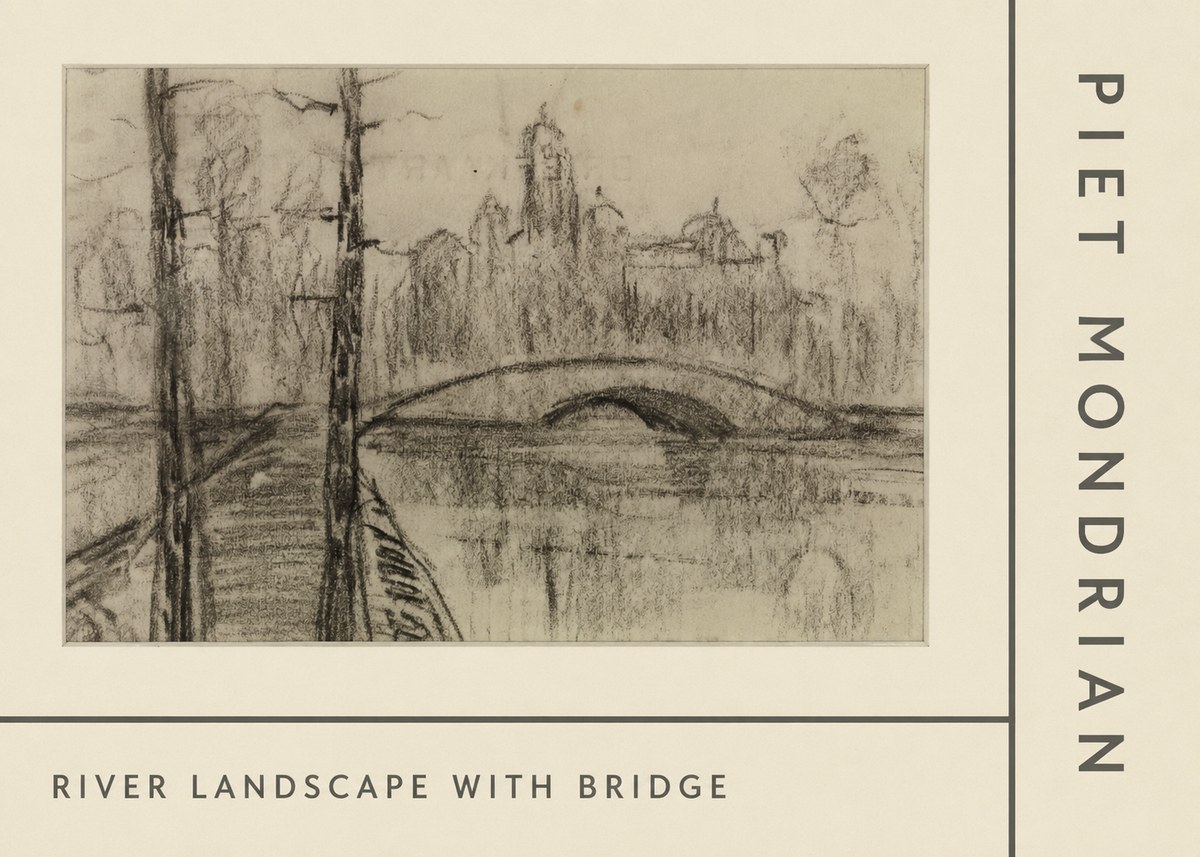 Piet Mondrian River Landscape with Bridge No2 - Plakát