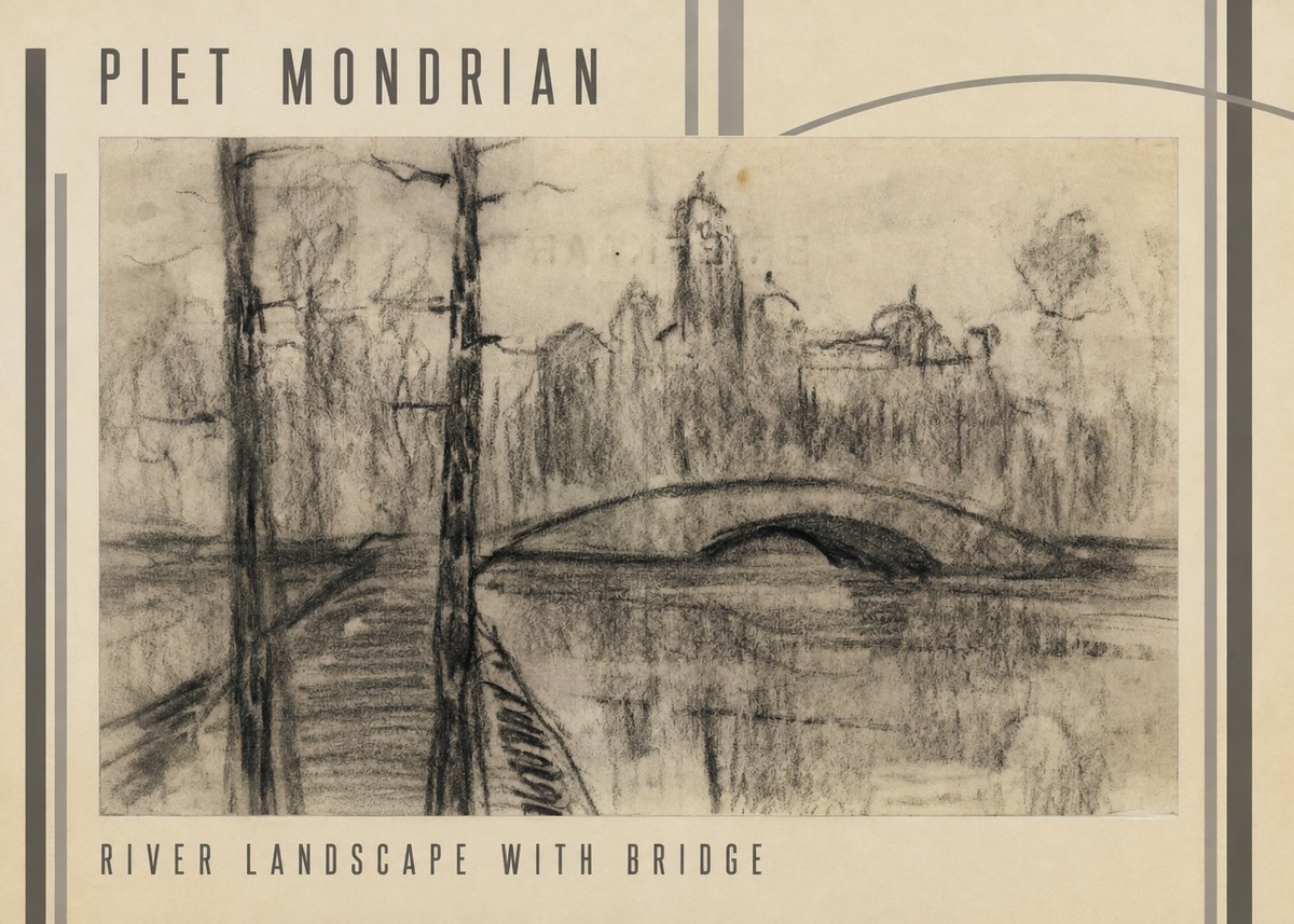 Piet Mondrian River Landscape with Bridge No3 - Plakát