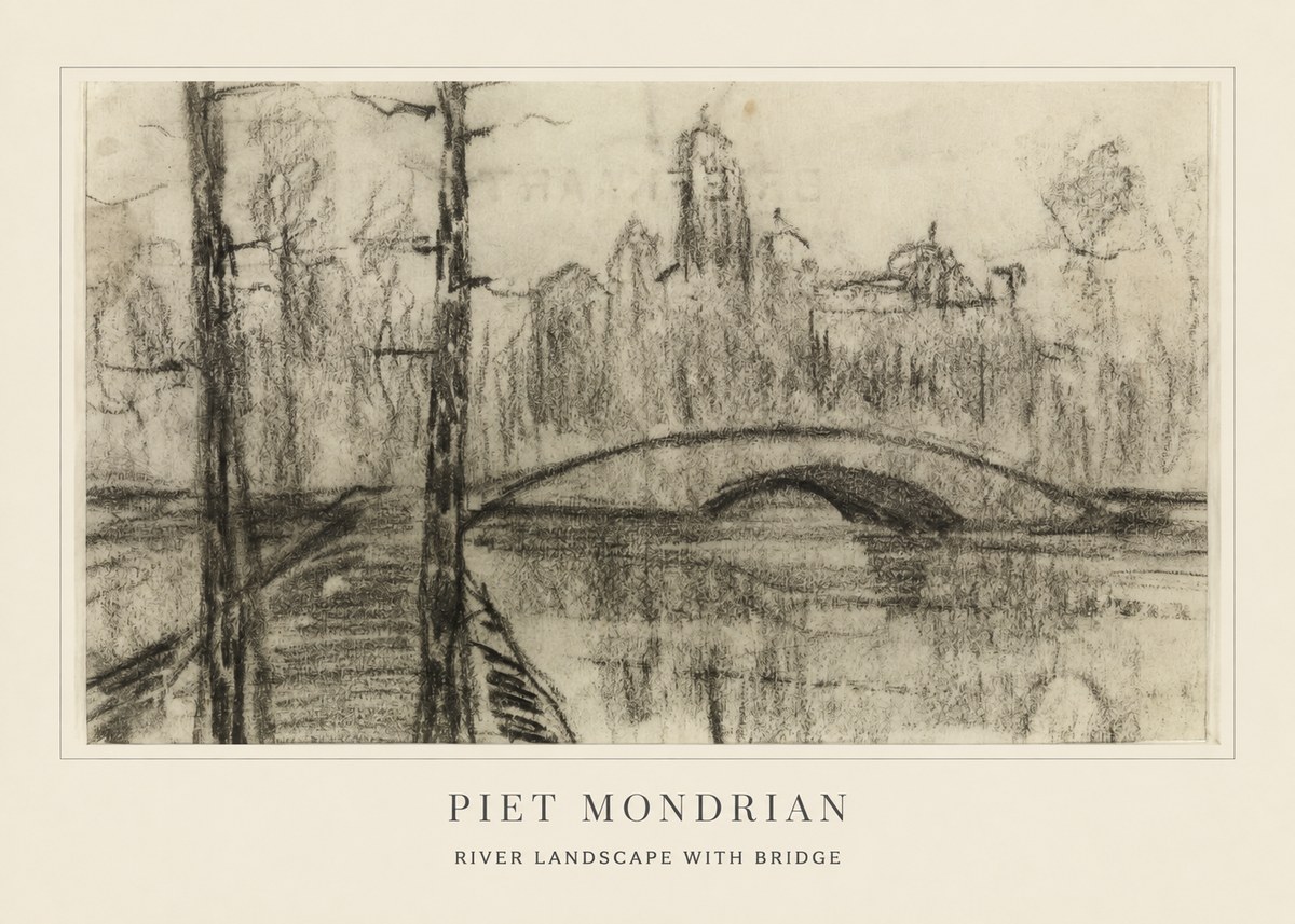 Piet Mondrian River Landscape with Bridge No4 - Plakát