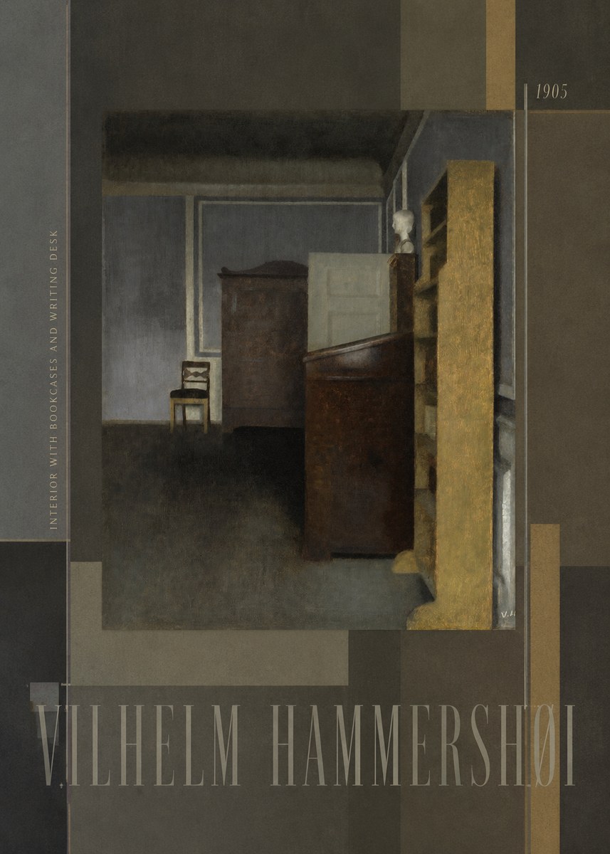 Vilhelm Hammershøi Interior with Bookcases and Writing Desk No6 - Plakát