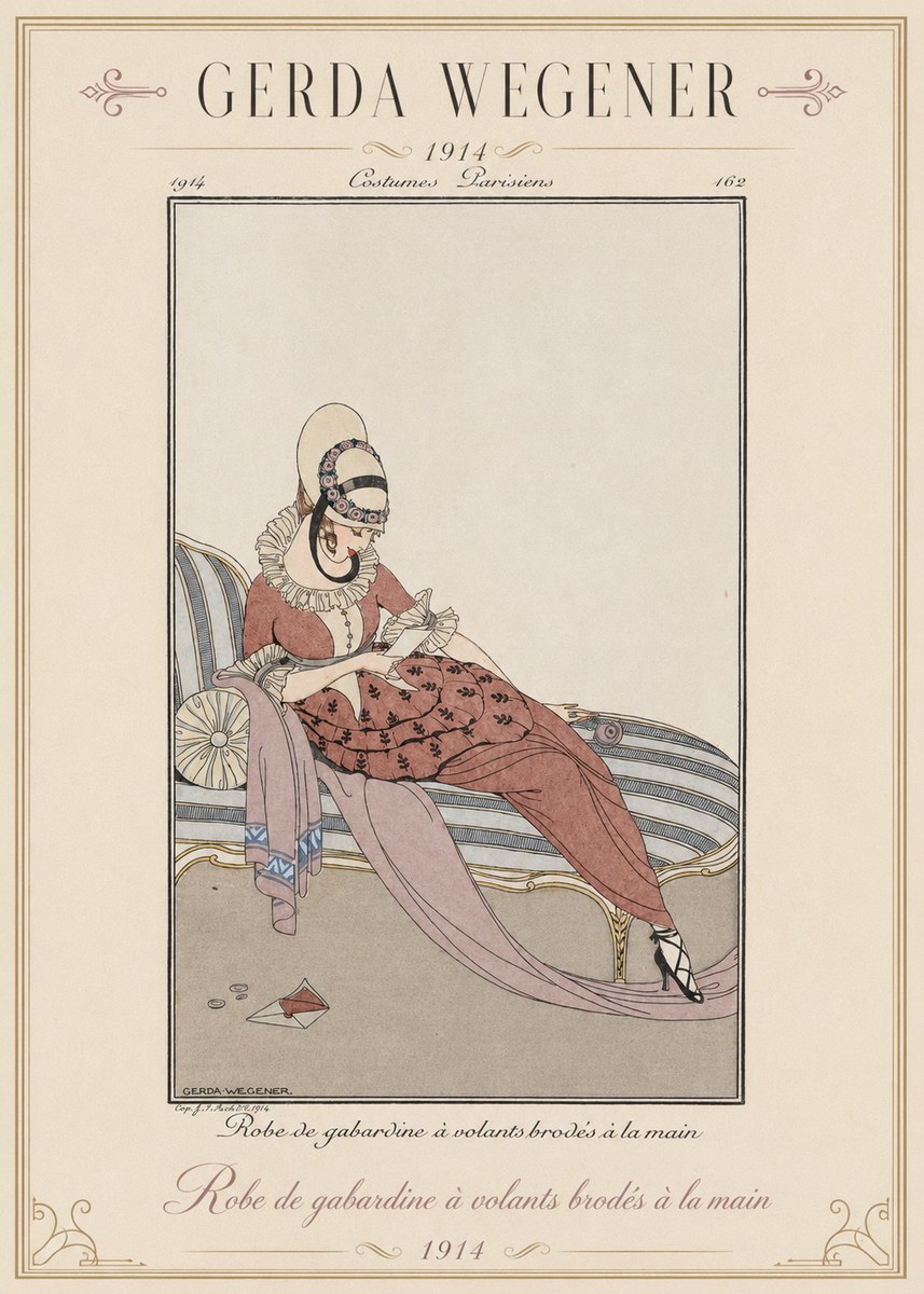 Gerda Wegener Robe De Gabardine À Volants Brodés À La Main II No1 - Plakát