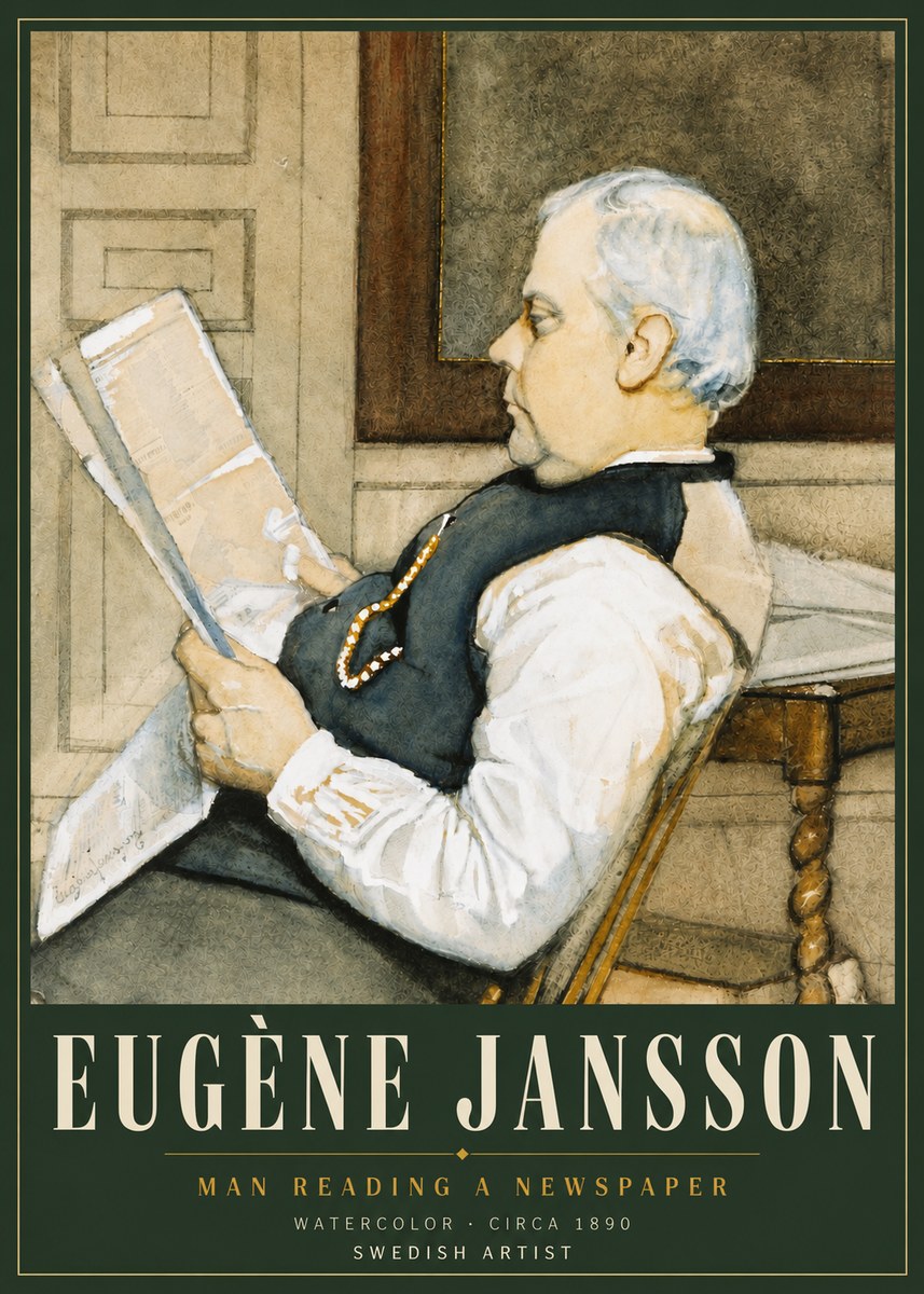 Eugène Jansson Man Reading a Newspaper No4 - Plakát
