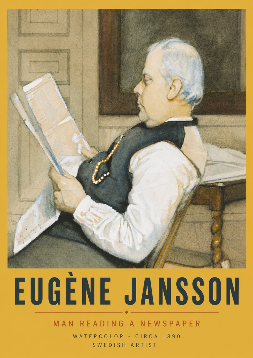 Eugène Jansson Man Reading a Newspaper No6 - Plakát